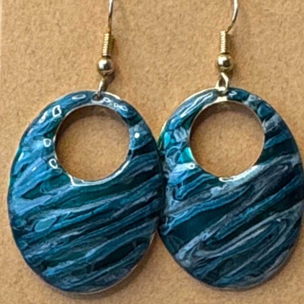 Enamel Blue and Silver Swirl Earrings